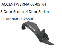 ACCENT/VERNA 03-05 RH 3 Door Sedan, 4 Door Sedan OEM: 86812-25500