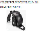 208 (EXCEPT GT/XY/GTI) 2012- RH OEM: 9673768780